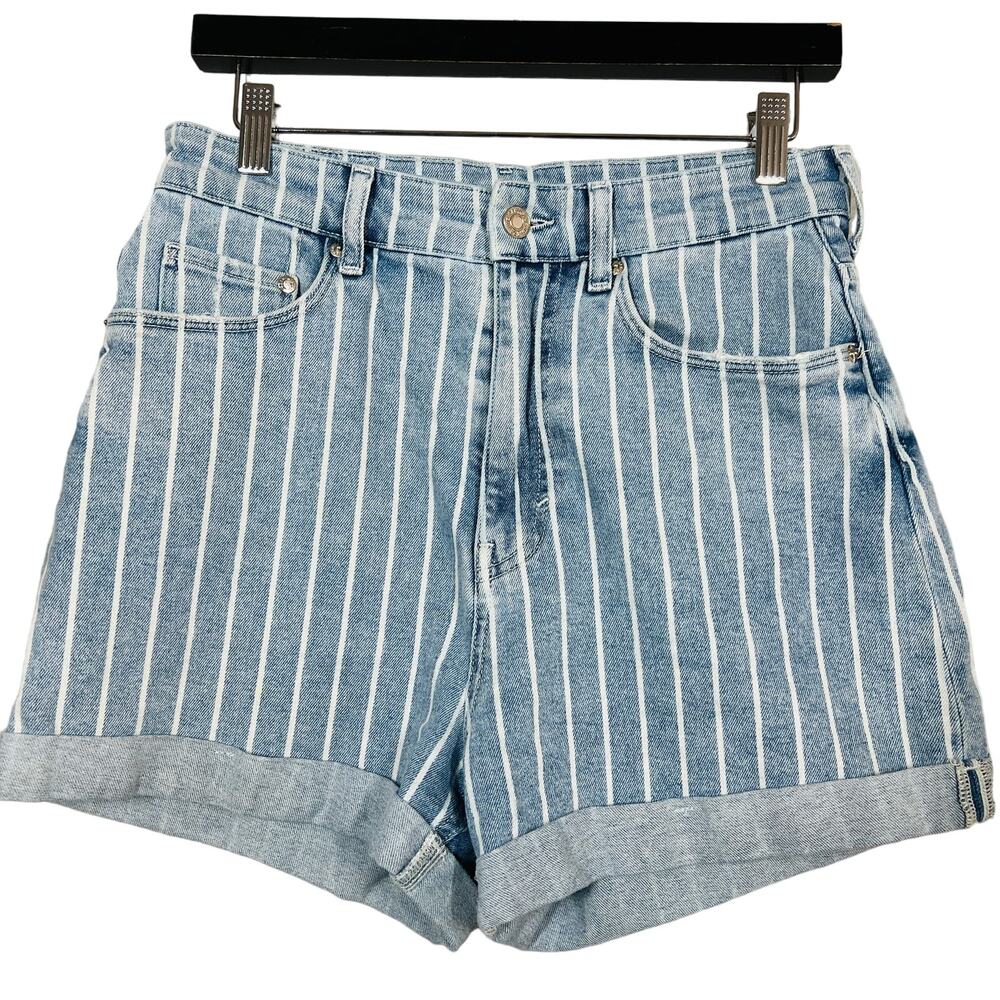 &denim Stripe High Waist Jorts Jean Shorts Denim Light Blue White - 6